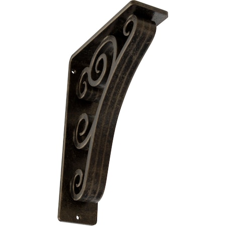 Tristan Wrought Iron Bracket, (Triple Center Brace), Antiqued Pale Gold 2W X 5 1/2D X 8H